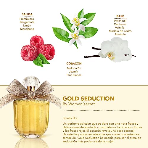 Women'secret Gold Seduction Perfumes de Mujer Eau de Parfum 100ml Fragancia Floral, Afrutada y Gourmand Regalo para Mujer